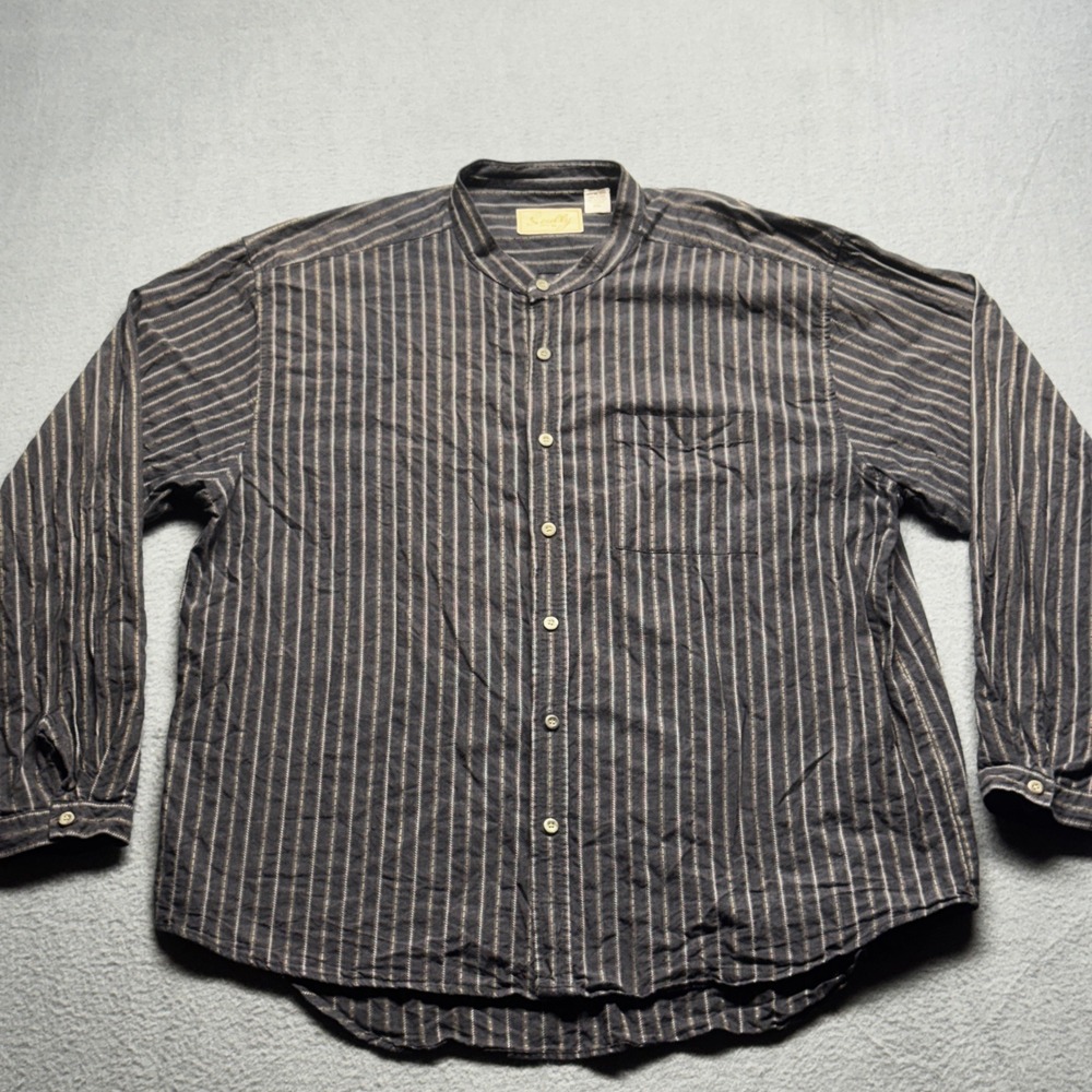 Scully Mens XXL Western Band Collar Shirt Striped Cotton Long Sleeve RW109 Grey
